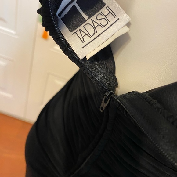 Tadashi Draped Rushed Hourglass Slinky Deep V Gown Formal Midi Dress XL - Picture 7 of 12